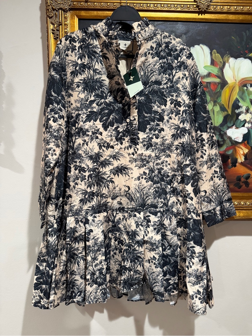 Tuckernuck Black & Cream Botanical Ruffle Hem Midi Dress